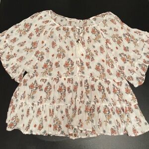 Jolt White Floral Peasant Blouse